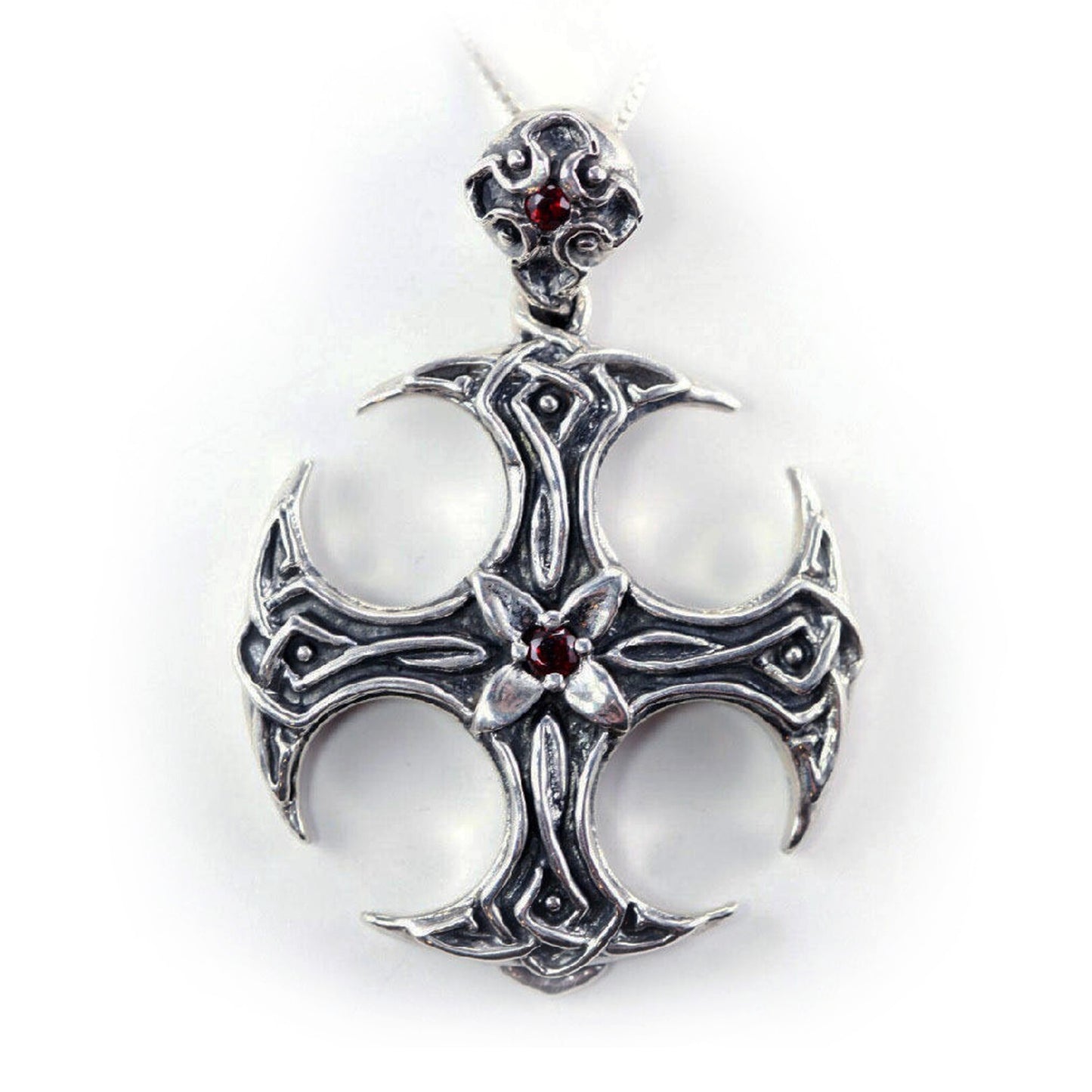 Round Shape Cross Sterling Silver Pendant with Ruby