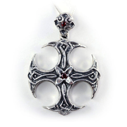 Round Shape Cross Sterling Silver Pendant with Ruby