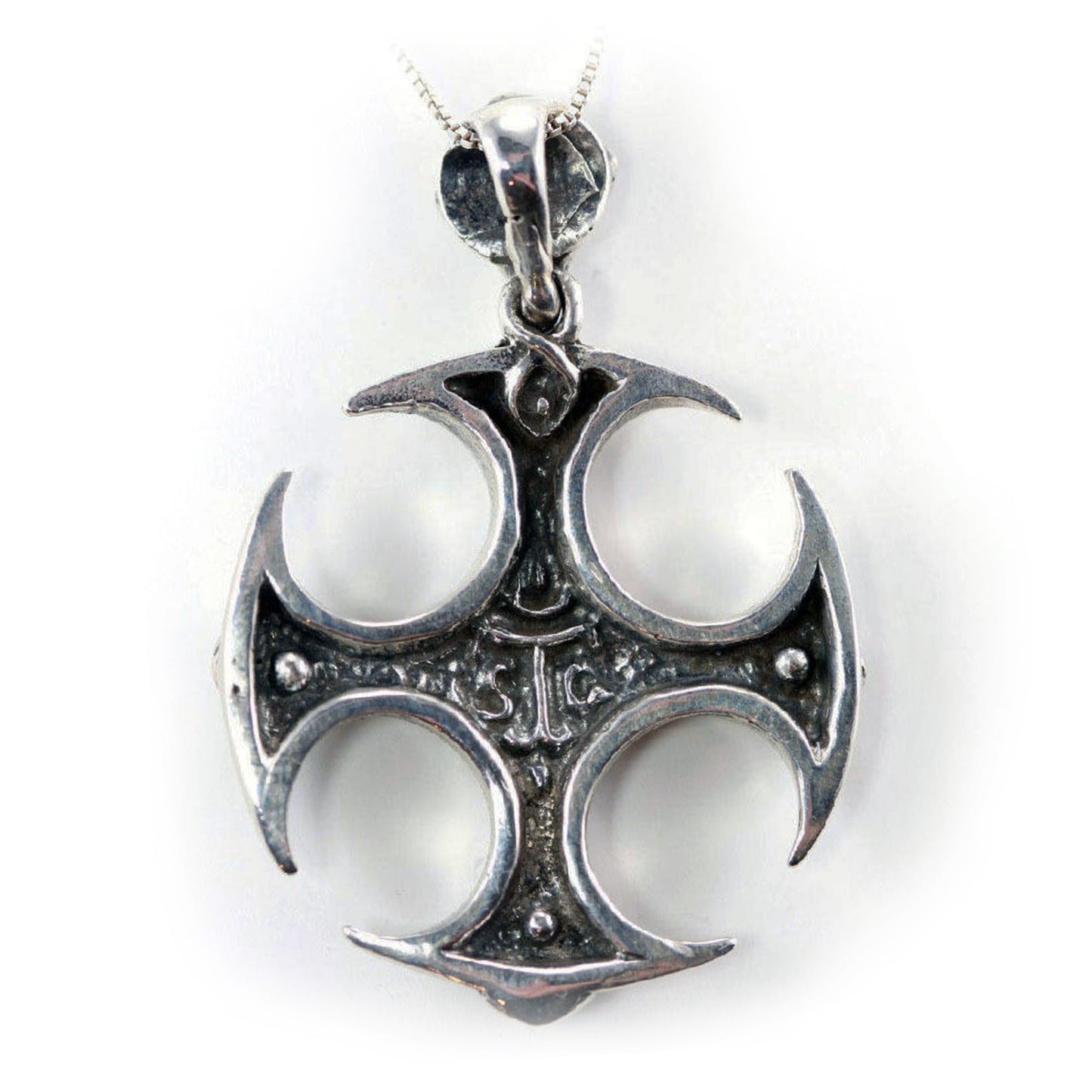 Round Shape Cross Sterling Silver Pendant with Ruby
