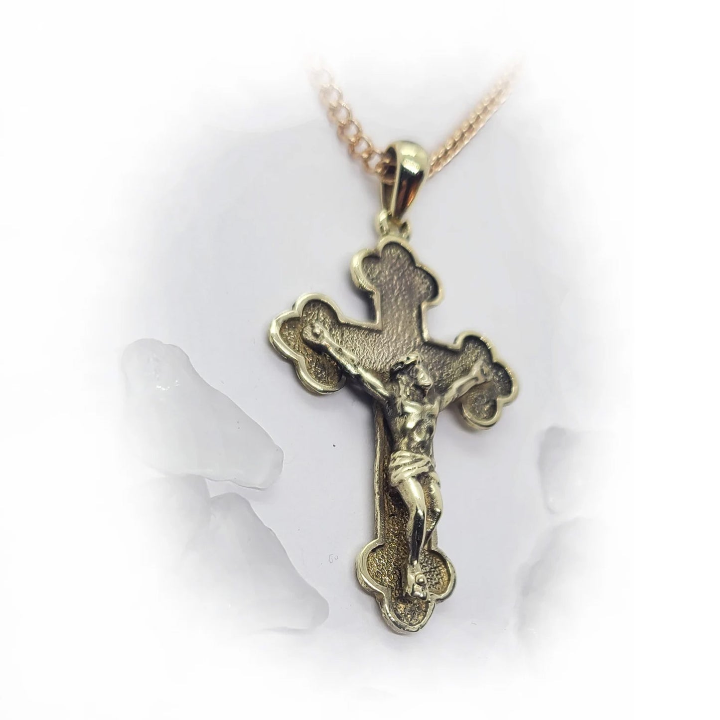 Cross in Clouds with Jesus Christ 18 karat Gold Pendant