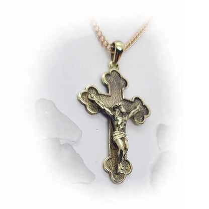 Cross in Clouds with Jesus Christ 18 karat Gold Pendant