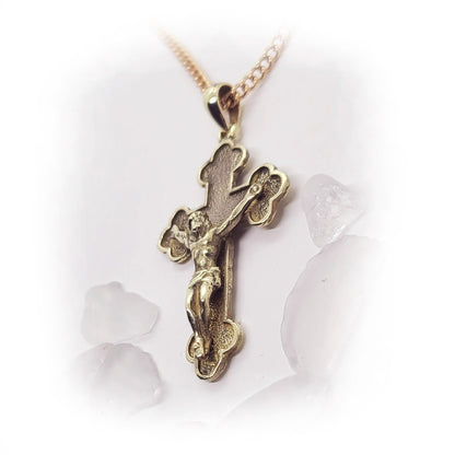 Cross in Clouds with Jesus Christ 18 karat Gold Pendant