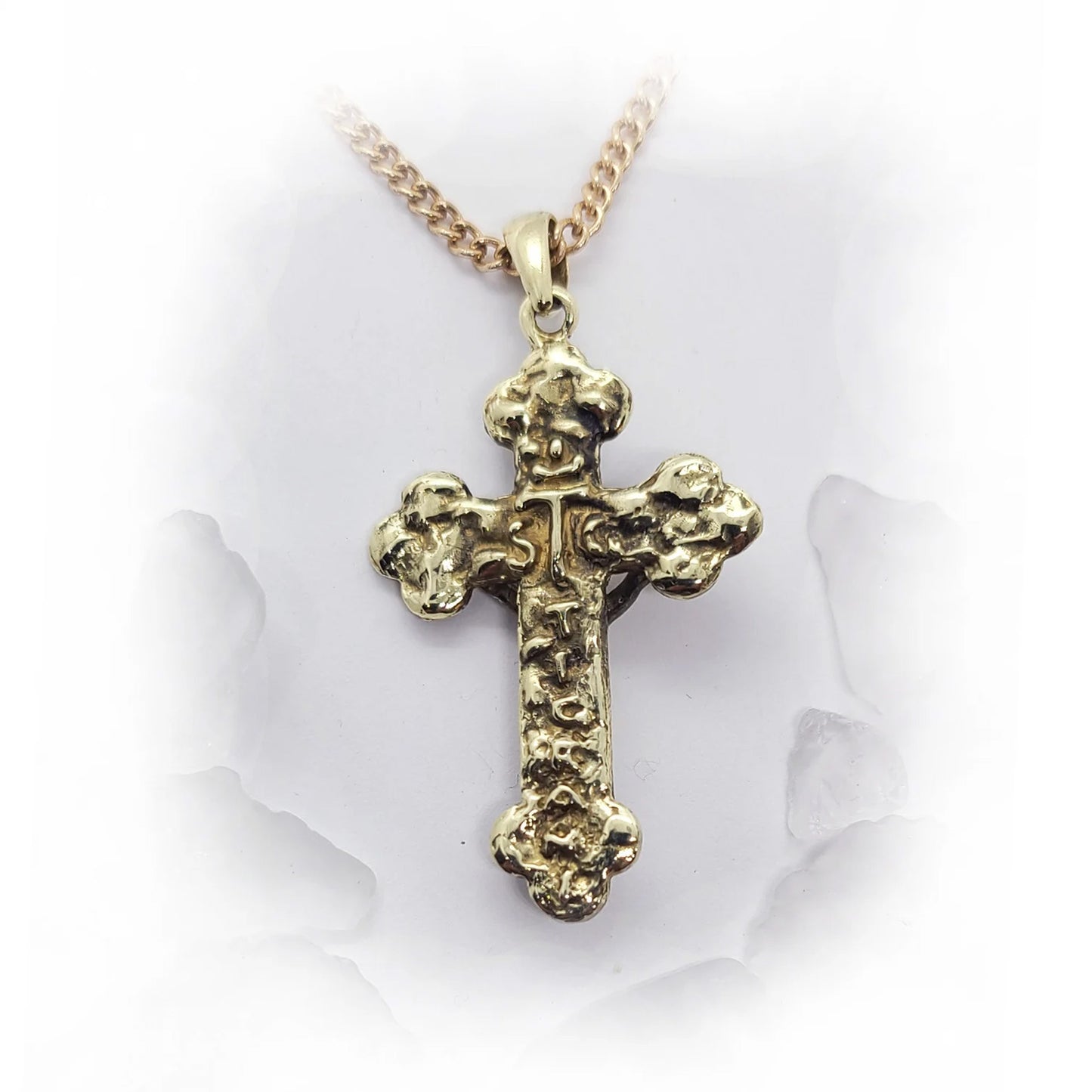 Cross in Clouds with Jesus Christ 18 karat Gold Pendant
