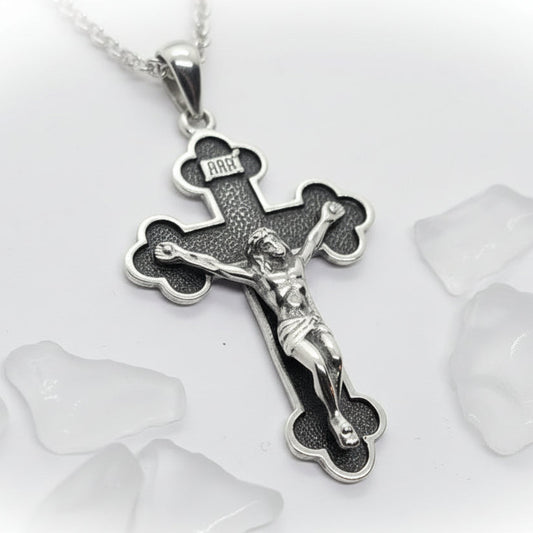 Cross in Clouds with Jesus Christ Sterling Silver Pendant