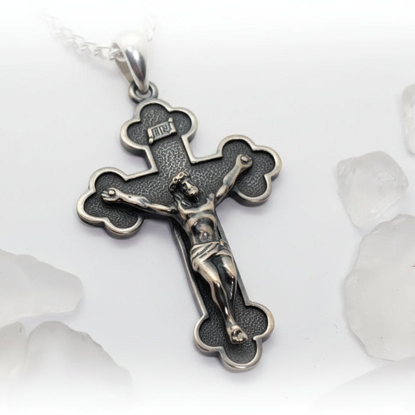Cross in Clouds with Jesus Christ Sterling Silver Pendant