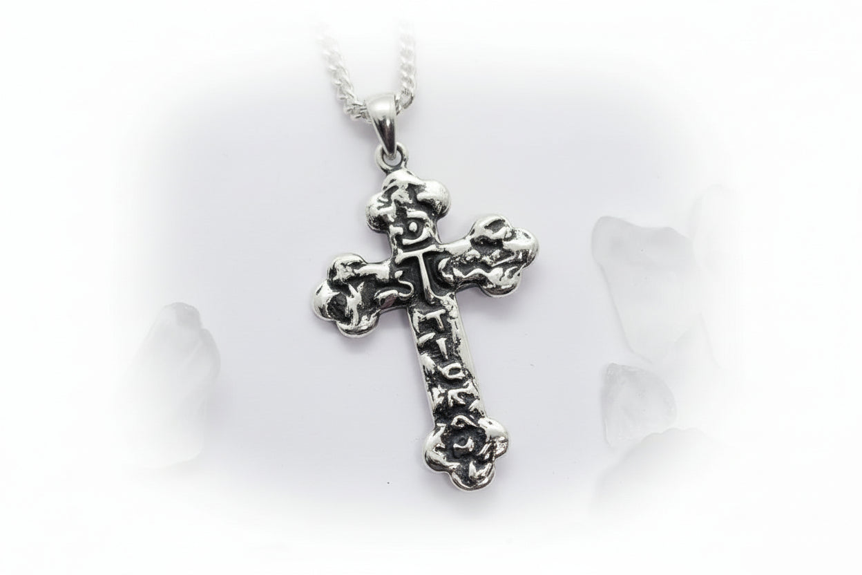 Cross in Clouds with Jesus Christ Sterling Silver Pendant