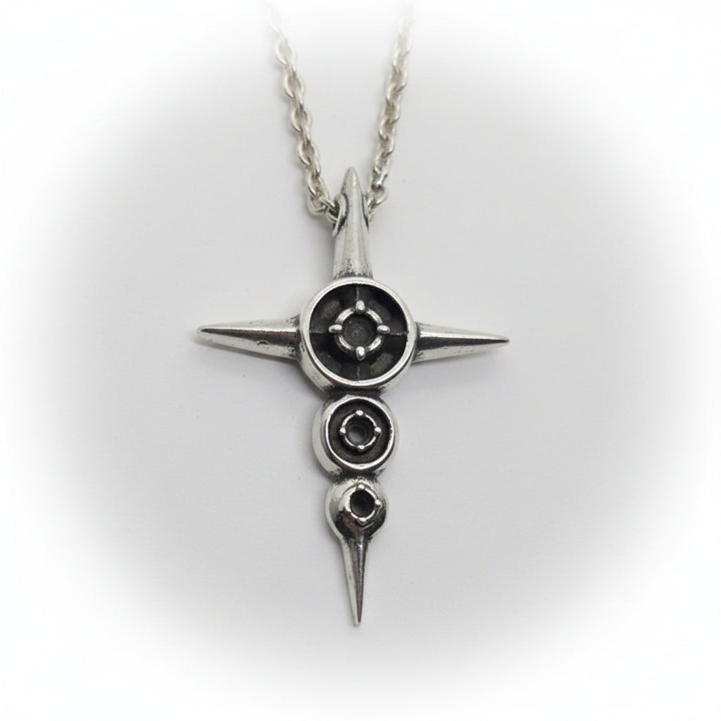 Cross with Tree Stones Sterling Silver Cross Pendant