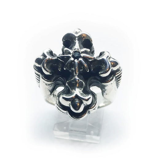 Cross with Eight Star and Onyx Silver Ring