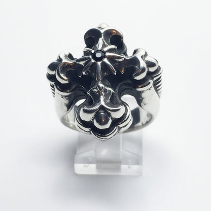 Cross with Eight Star and Onyx Silver Ring