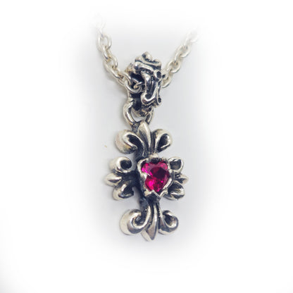Cross with Fancy Designed and Heart Shape Red Stone Sterling Silver Pendant