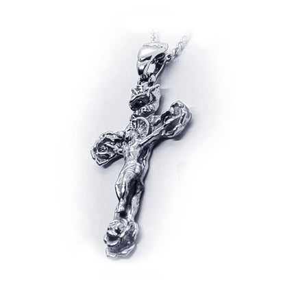 Crossing Jesus Christ with Roses Sterling Silver Pendant