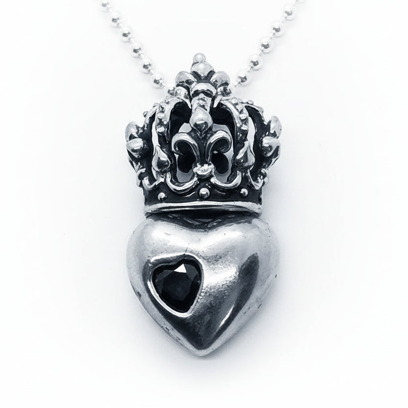 Crown Heart in Heart Sterling Silver Pendant