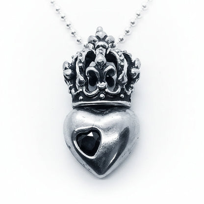 Crown Heart in Heart Sterling Silver Pendant