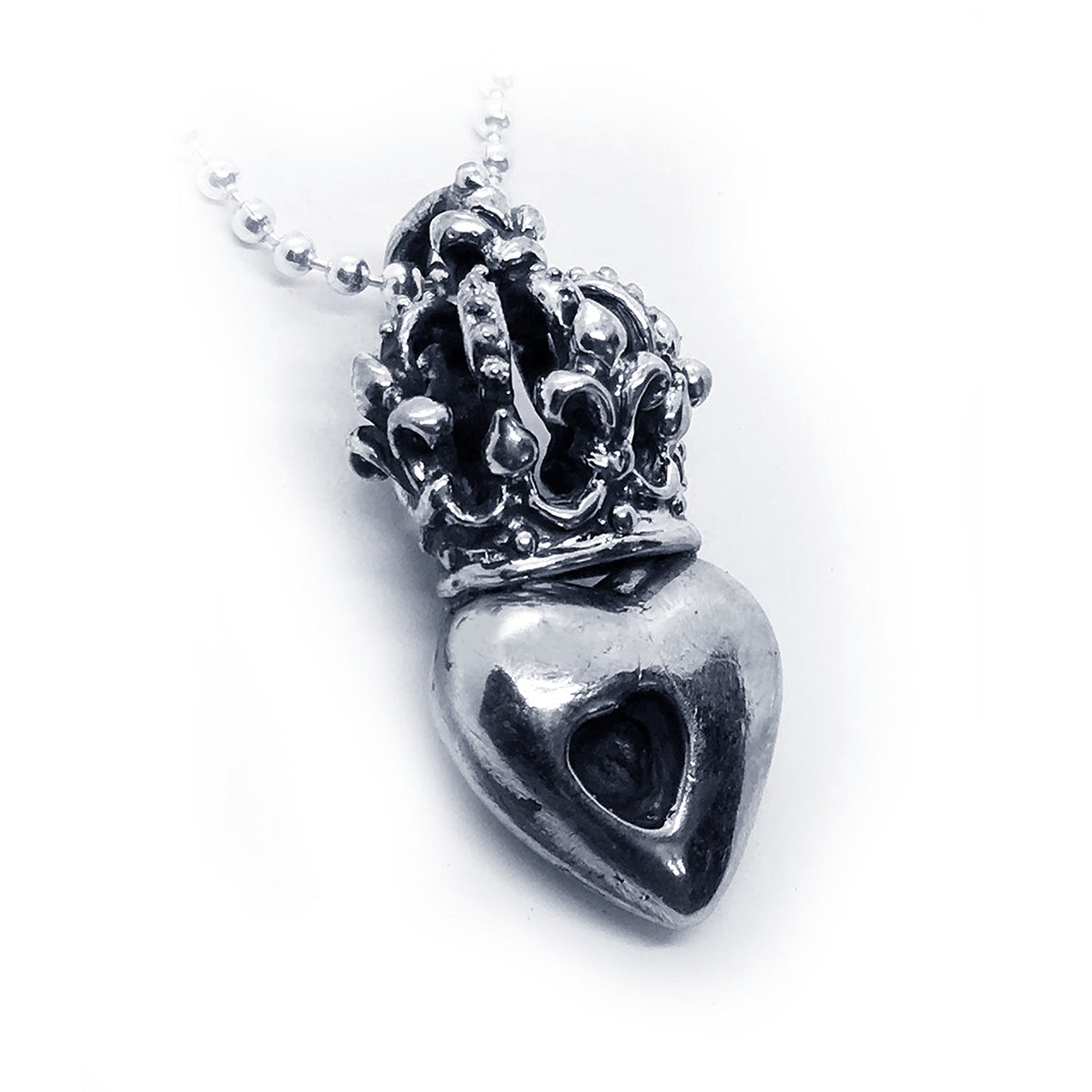 Crown Heart in Heart Sterling Silver Pendant