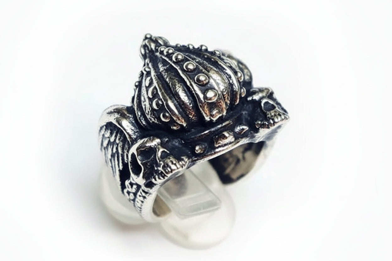Crown with Skull Wingy Sterling Silver Ring