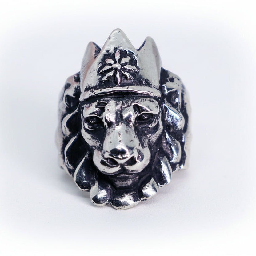 Crowned Lion King Sterling Silver Ring