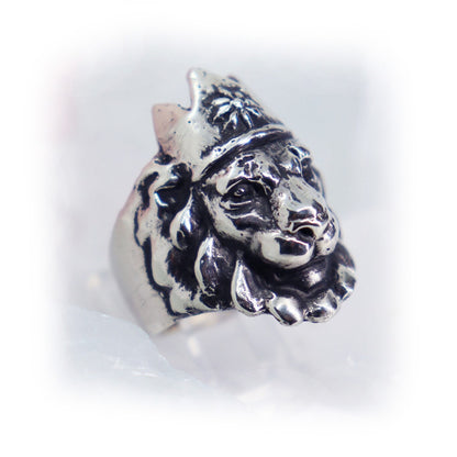 Crowned Lion King Sterling Silver Ring
