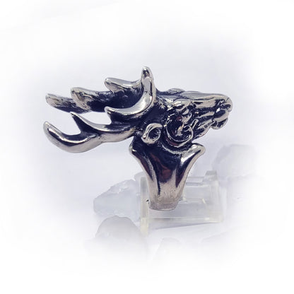 Deer Head with Antler sterling Silver Ring
