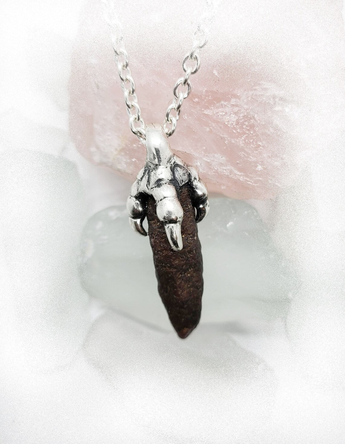 Dinosaur Claw Natural Rock Ruby Stone Sterling Silver Pendant