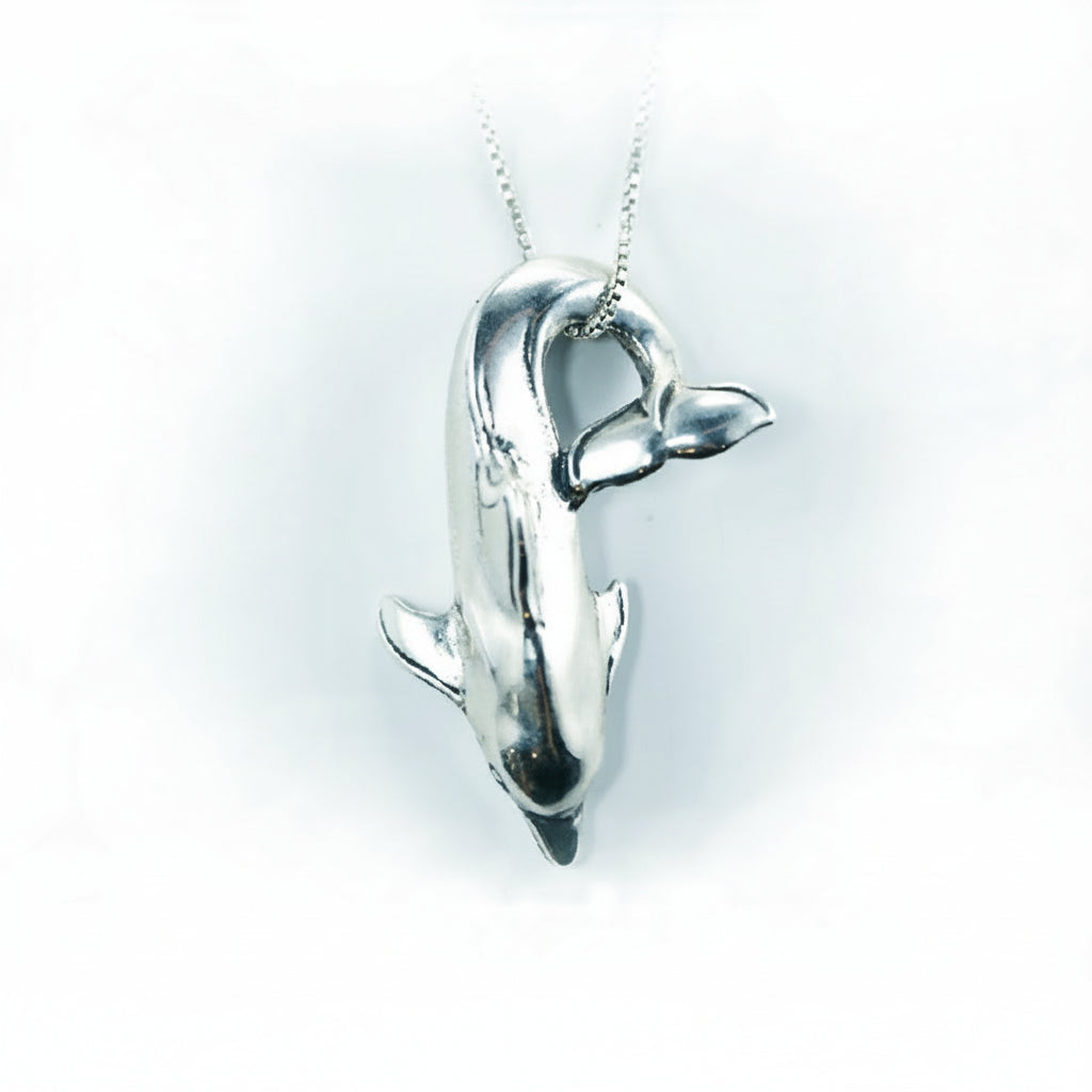 Diving Dolphin Sterling Silver Pendant