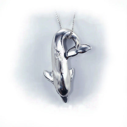 Diving Dolphin Sterling Silver Pendant