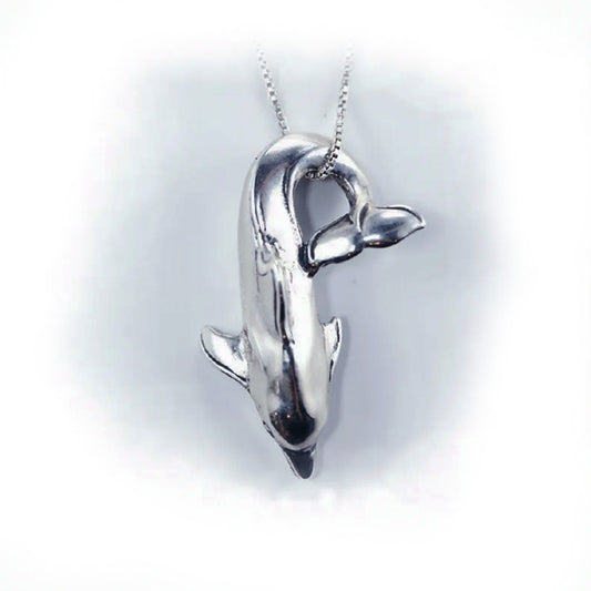Diving Dolphin Sterling Silver Pendant