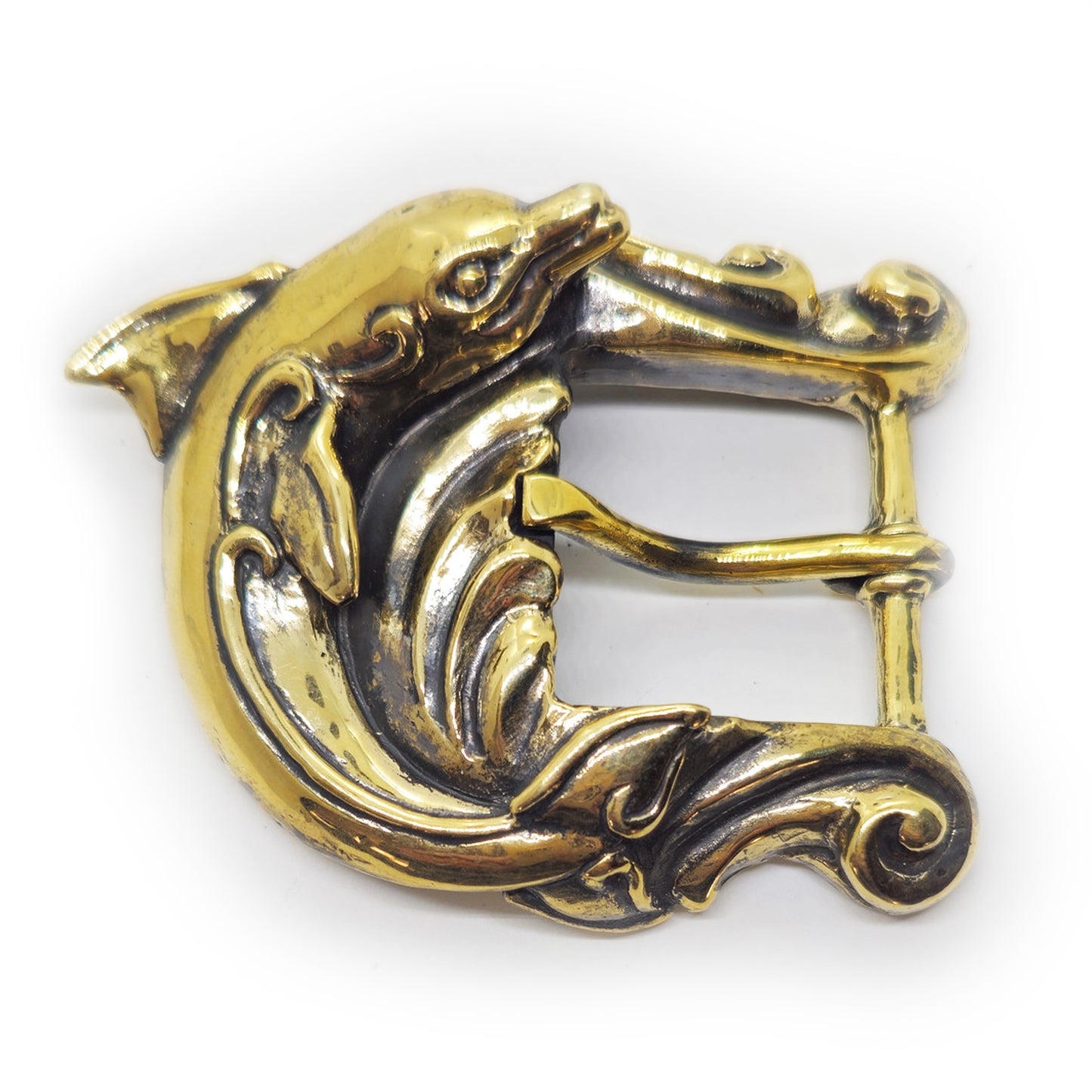 Dolphin In the Ocean Waves Brass Belt Buckle