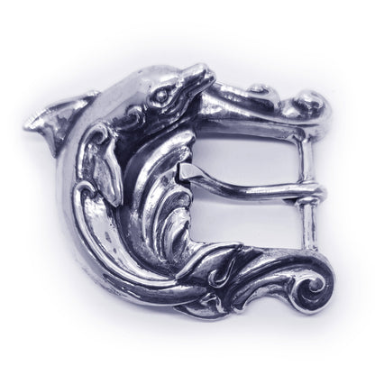 Dolphin In the Ocean Waves Sterling Silver Belt Buckle