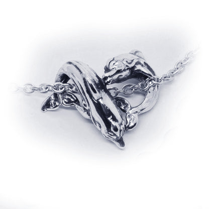 Dolphins Play Heart Shape Sterling Silver Pendant