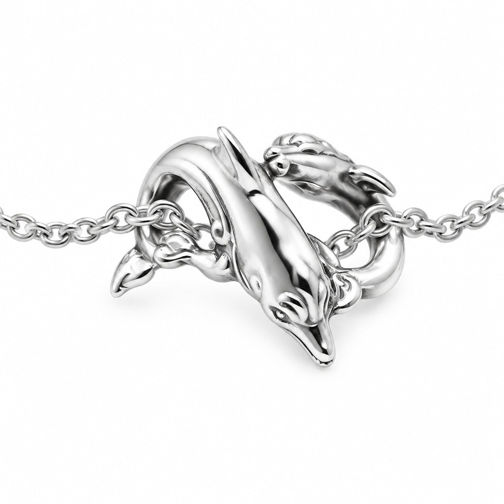 Dolphins Play Heart Shape Sterling Silver Pendant