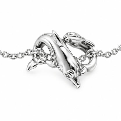 Dolphins Play Heart Shape Sterling Silver Pendant