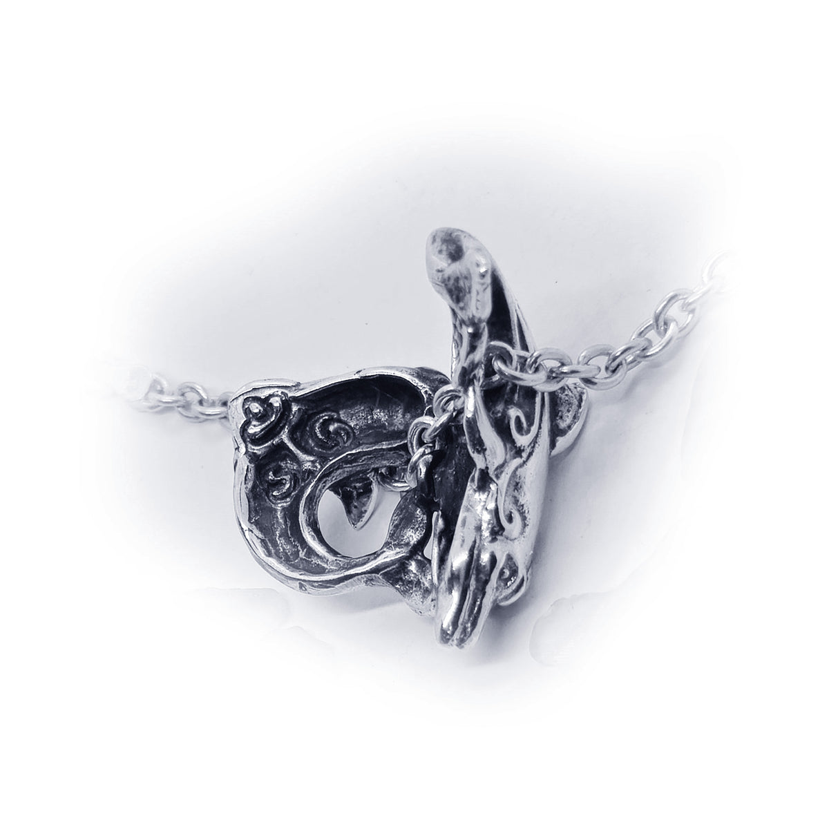 Dolphins Play Heart Shape Sterling Silver Pendant