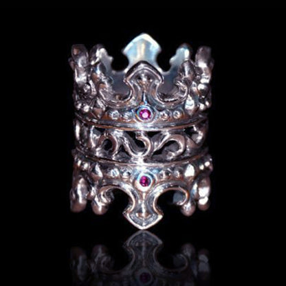 Double Crown Sterling Silver Cigar Ring with Ruby
