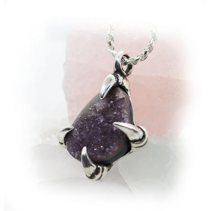 Dragon Claw Natural Amethyst Stone Sterling Silver Pendant