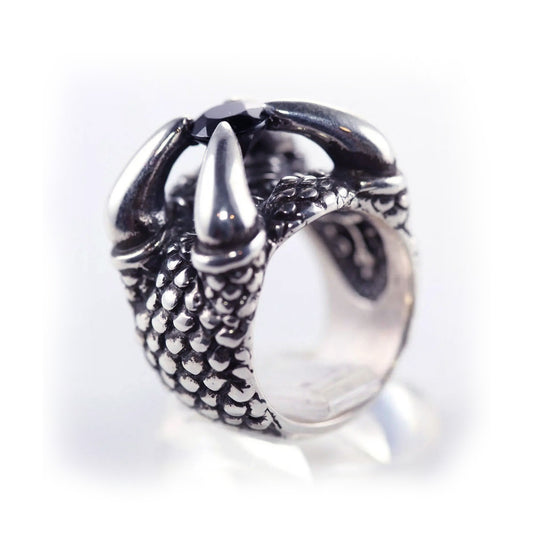 Dragon Claw Sterling Silver Ring Black CZ Stone