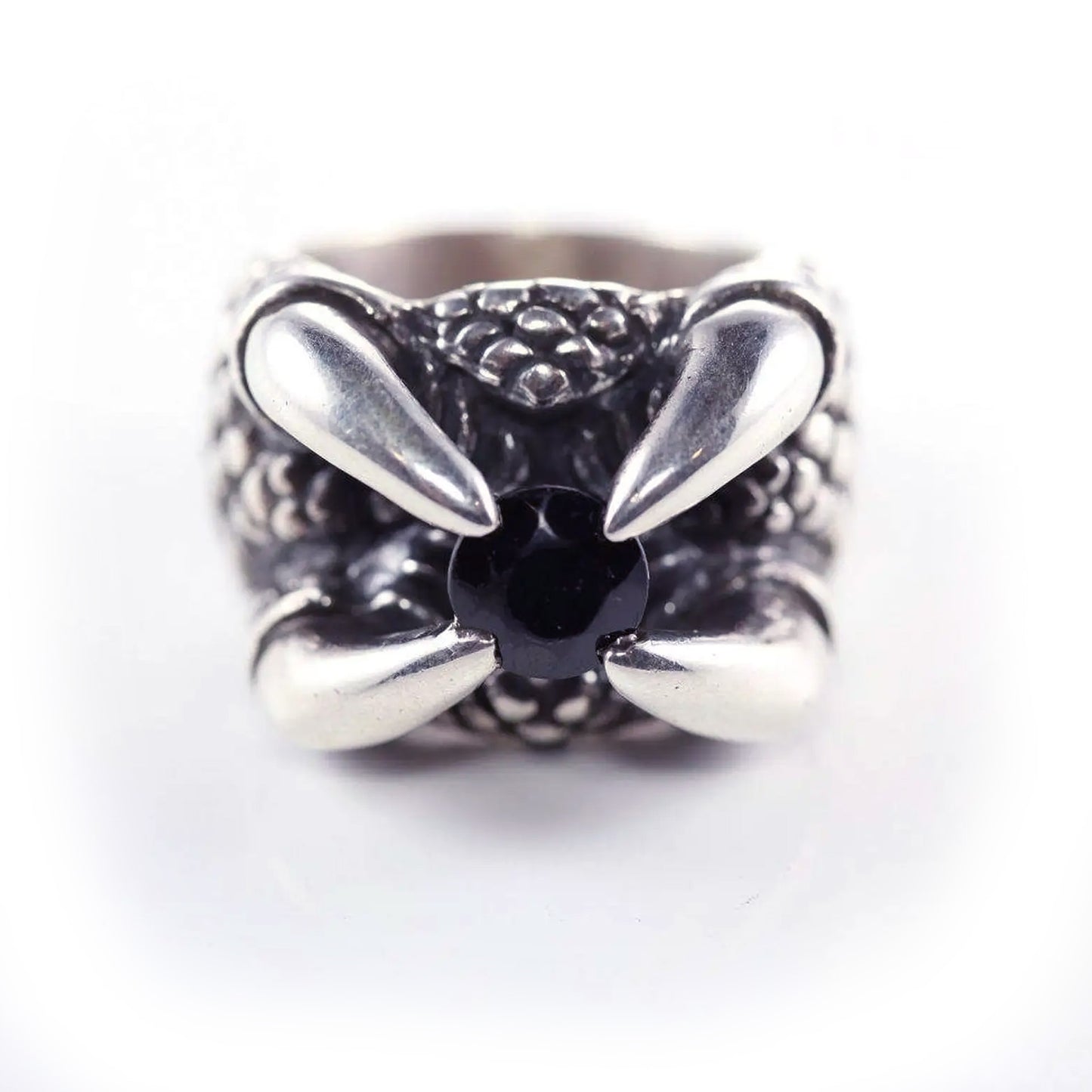 Dragon Claw Sterling Silver Ring Black CZ Stone