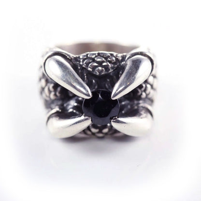 Dragon Claw Sterling Silver Ring Black CZ Stone