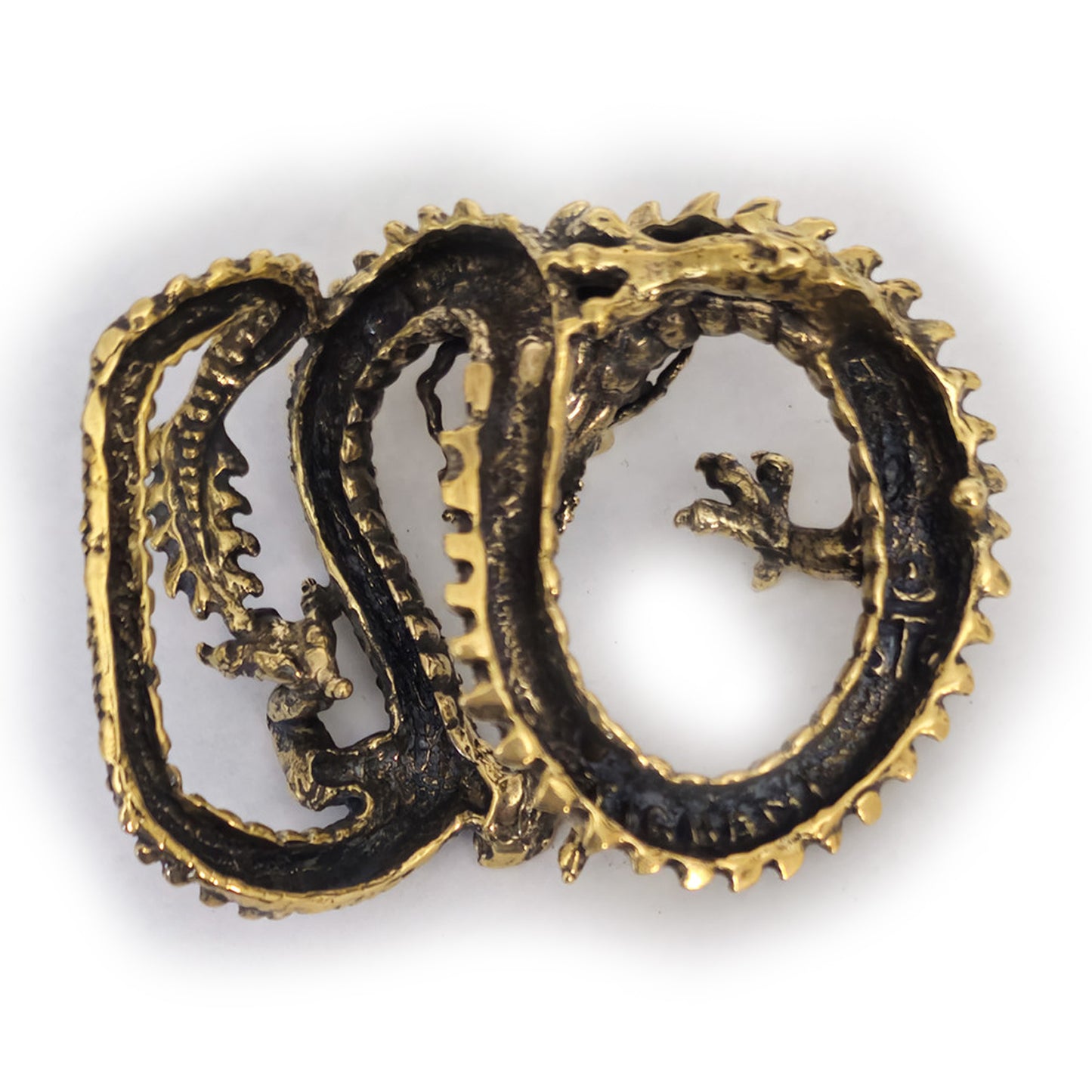 Dragon Brass Belt Buckle with Onyx Stones