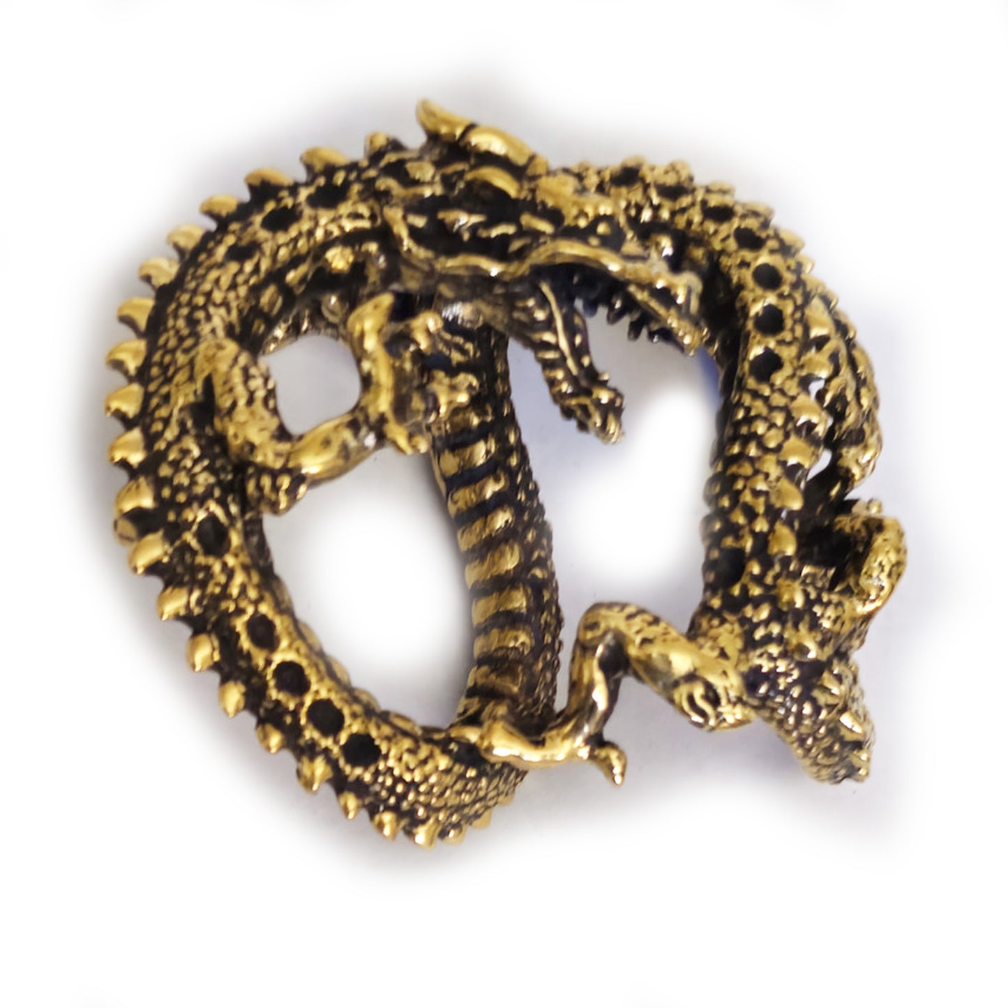 Dragon Brass Belt Buckle with Onyx Stones