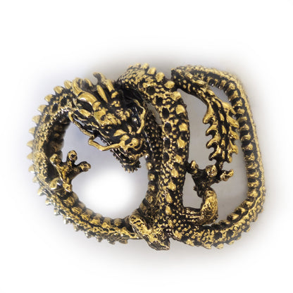 Dragon Brass Belt Buckle with Onyx Stones