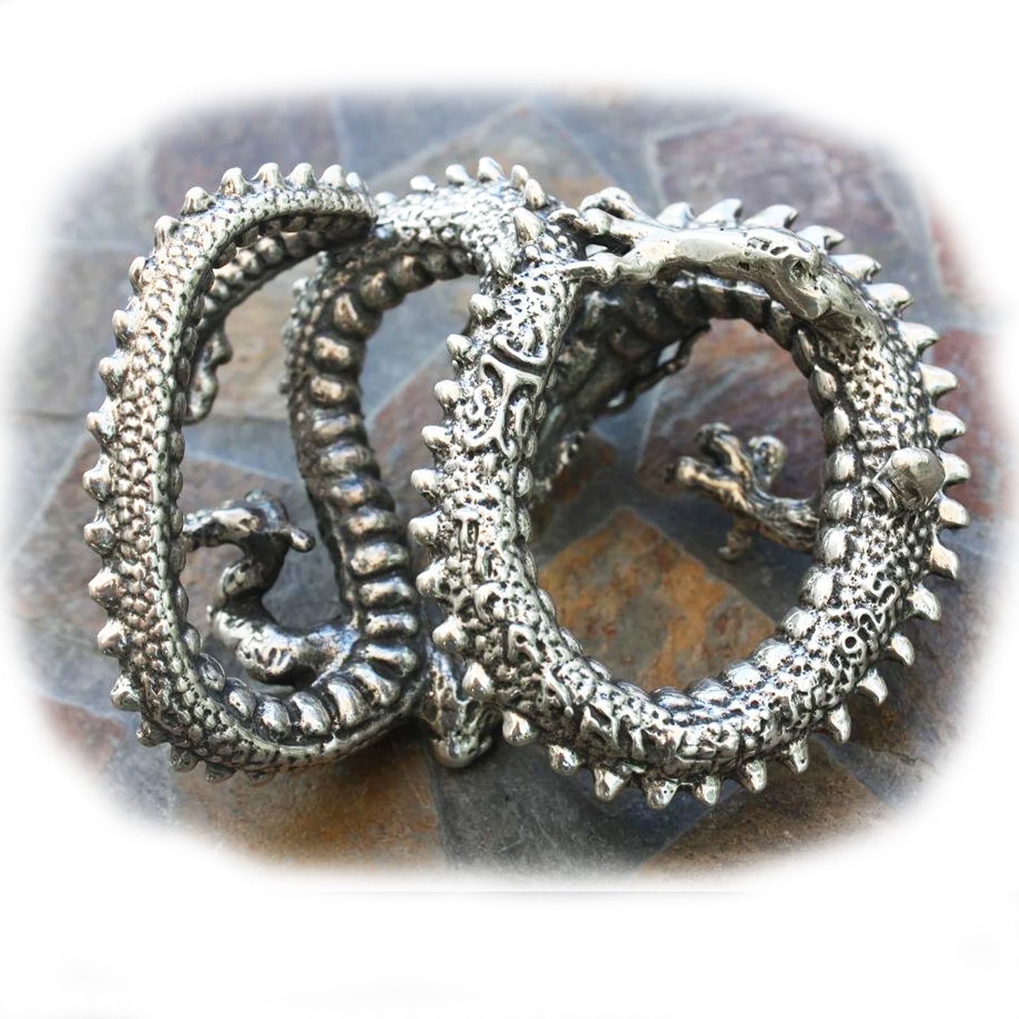 Dragon Sterling Silver Belt Buckle With Onyx Stones