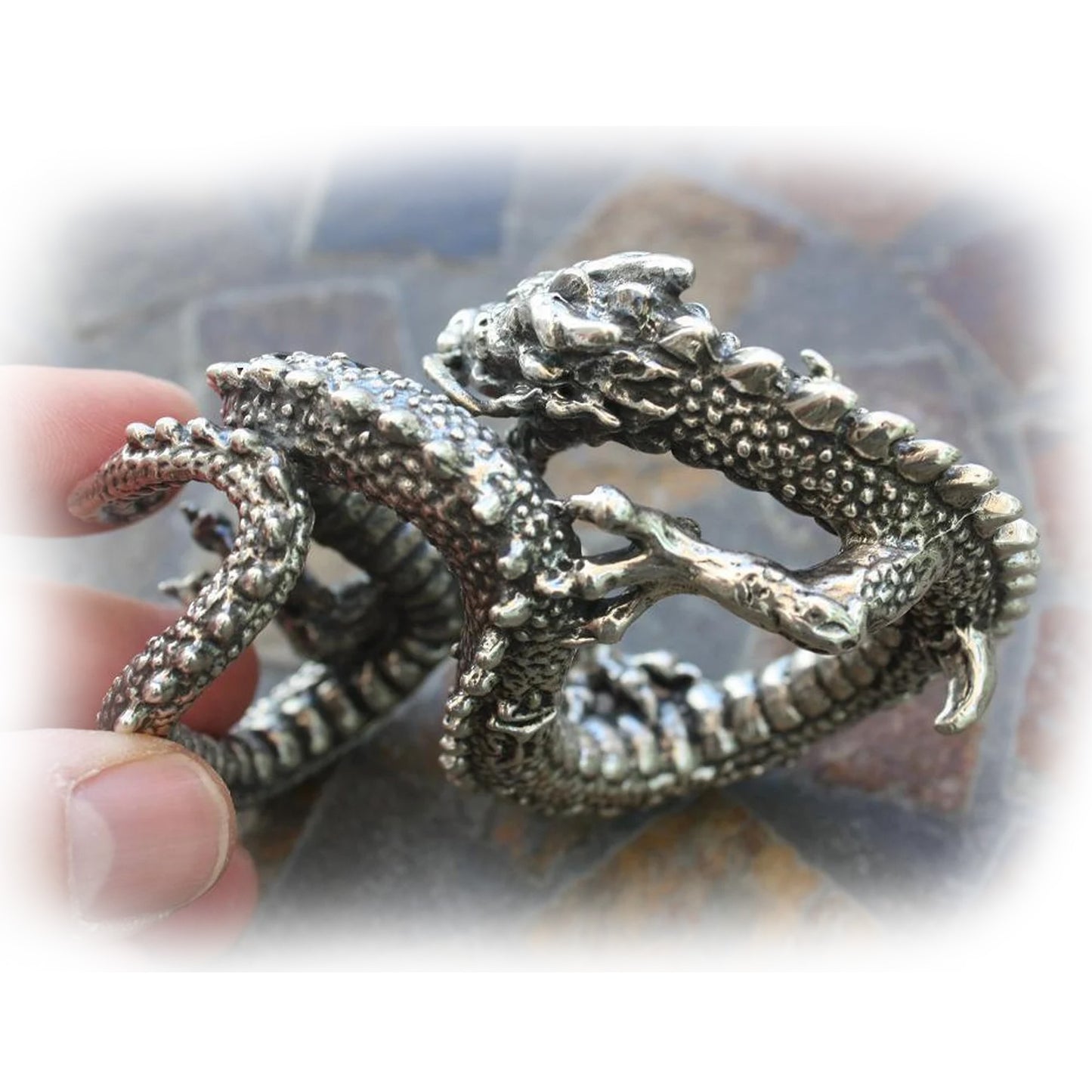 Dragon Sterling Silver Belt Buckle With Onyx Stones