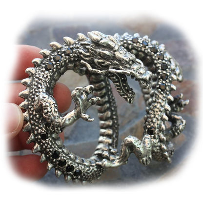 Dragon Sterling Silver Belt Buckle With Onyx Stones