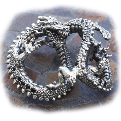 Dragon Sterling Silver Belt Buckle With Onyx Stones