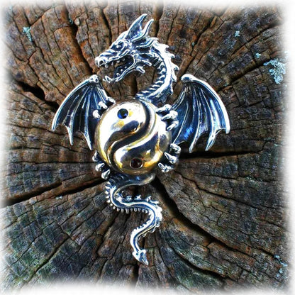 Dragon with Yin-Yang Bronze Sterling Silver Pendant