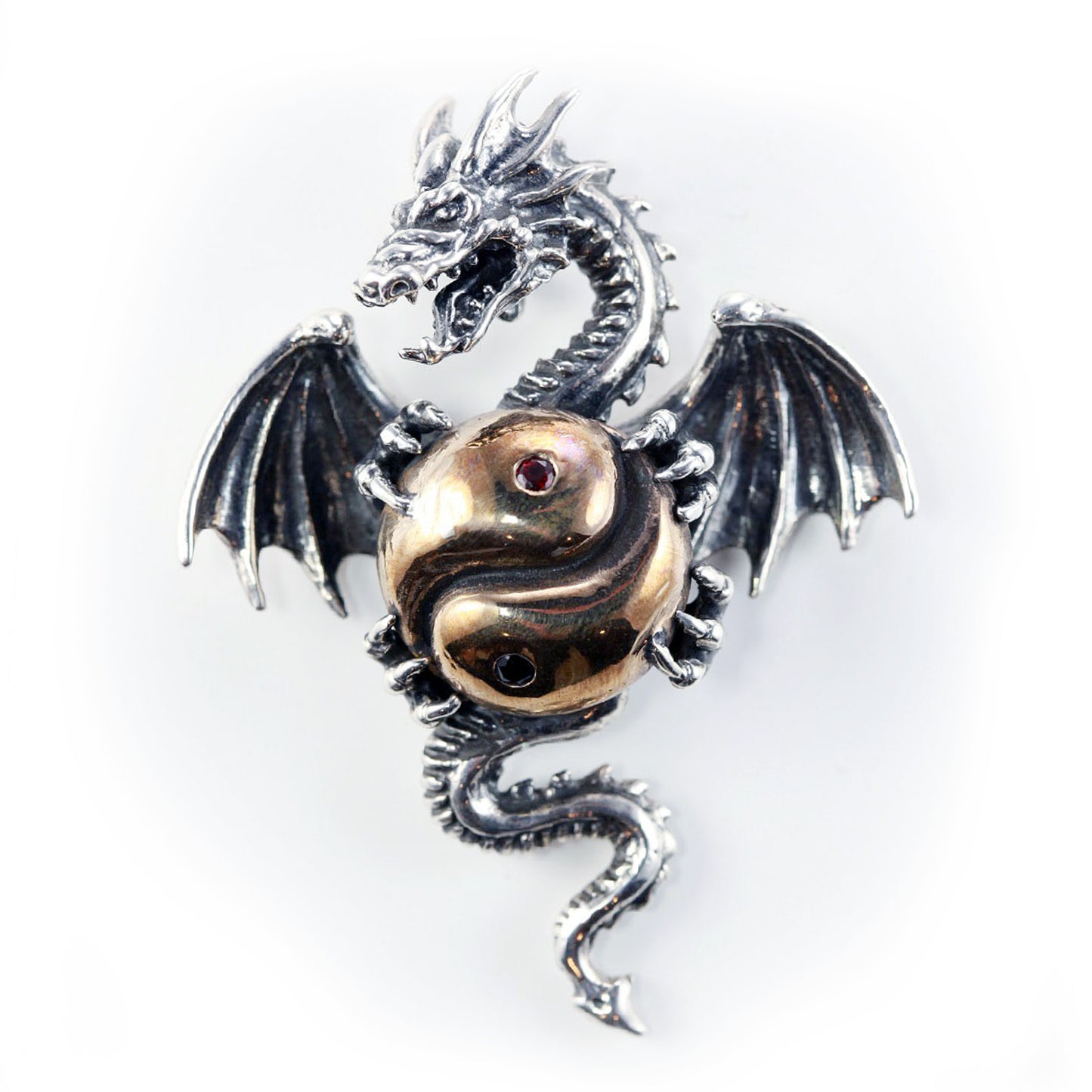 Dragon with Yin-Yang Bronze Sterling Silver Pendant