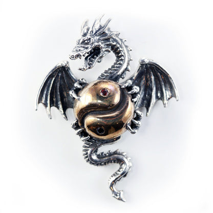 Dragon with Yin-Yang Bronze Sterling Silver Pendant