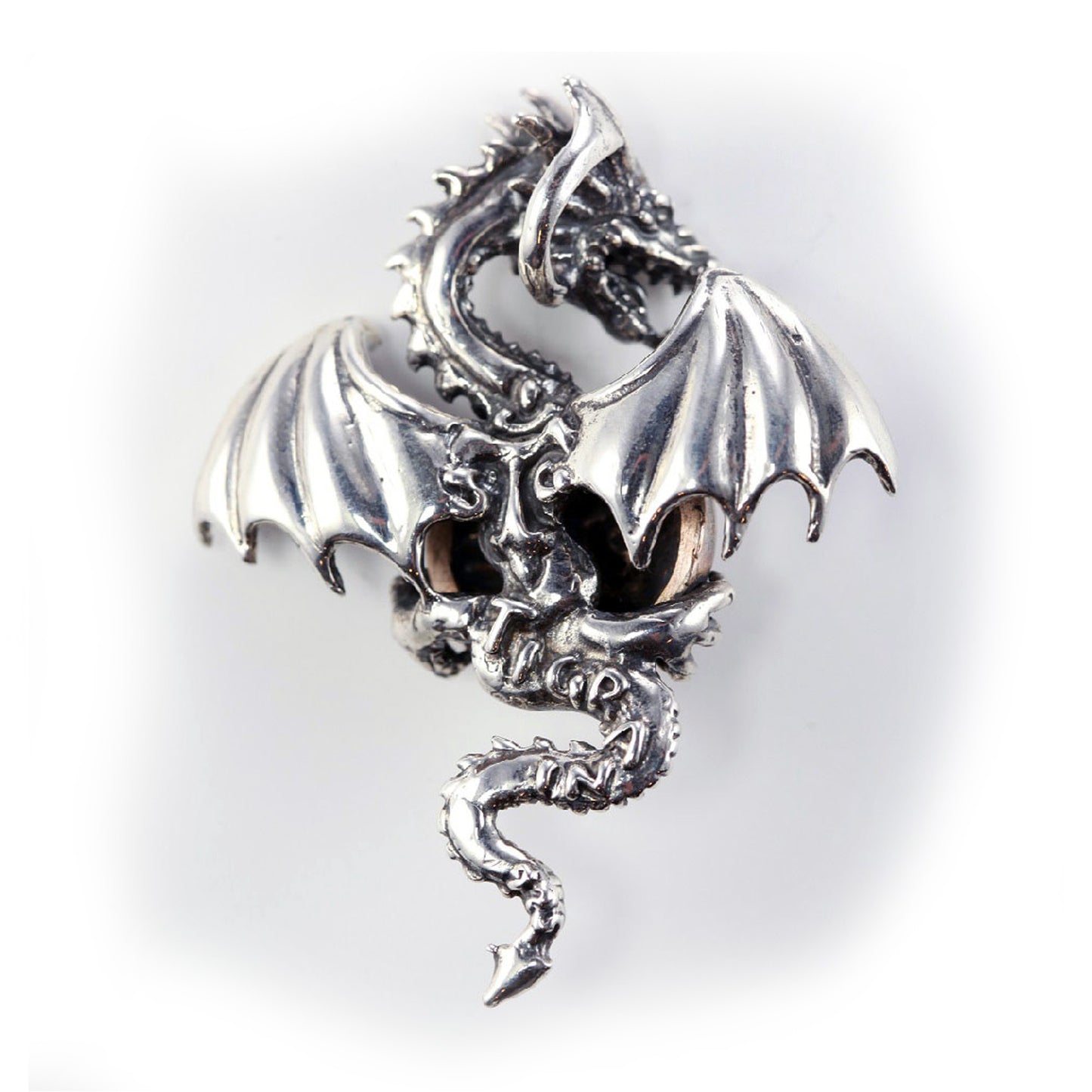 Dragon with Yin-Yang Bronze Sterling Silver Pendant