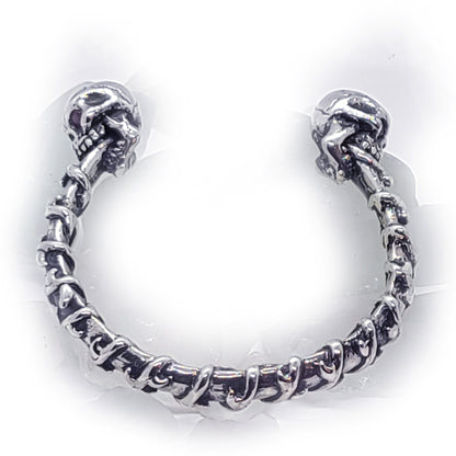 Dual Skull Silver Bracelet with Rubies