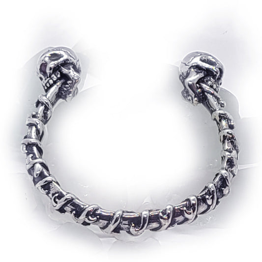 Dual Skull Silver Bracelet with Rubies